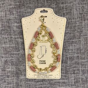 Elegant Gold tone, Tan, & White Pearl like Phone Charm